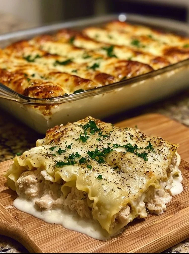 Cheesy Garlic Parmesan Chicken Lasagna Roll-Ups served on a plate