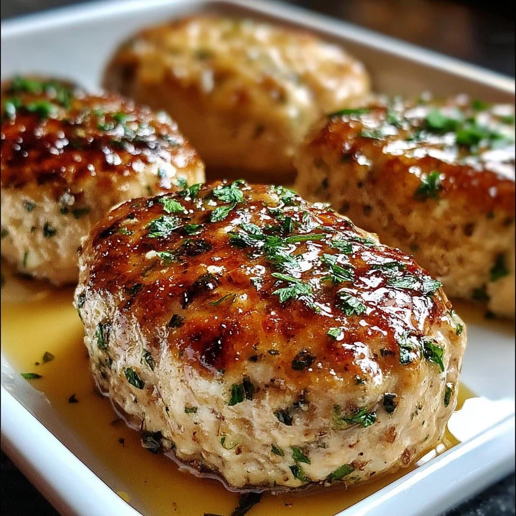 Garlic Parmesan Chicken Meatloaves served with herbs and garnish