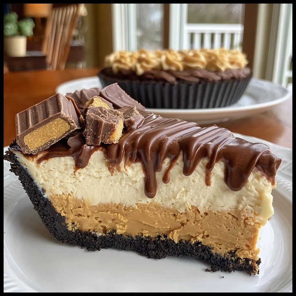 Giant Reese's Peanut Butter Cup Pie with chocolate and peanut butter filling
