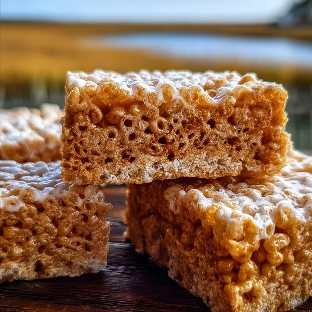 Festive Gingerbread Rice Krispie Treats decorated for the holidays