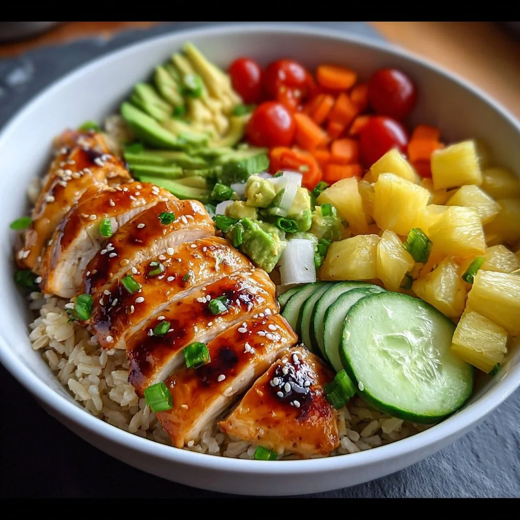 Hawaiian Chicken Bowl with fresh vegetables and tropical flavors