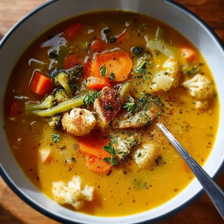 Bowl of healthy detox soup with fresh vegetables and herbs