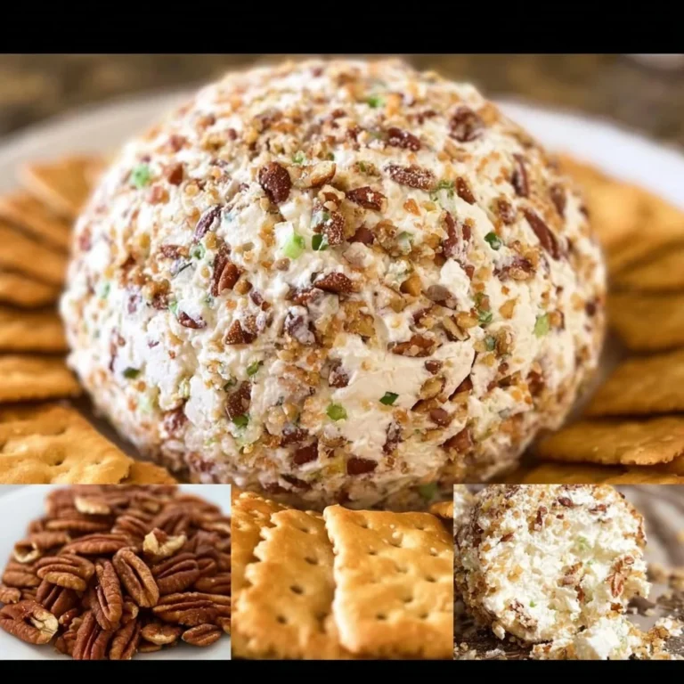 A delicious holiday cheese ball served on a festive platter with crackers.