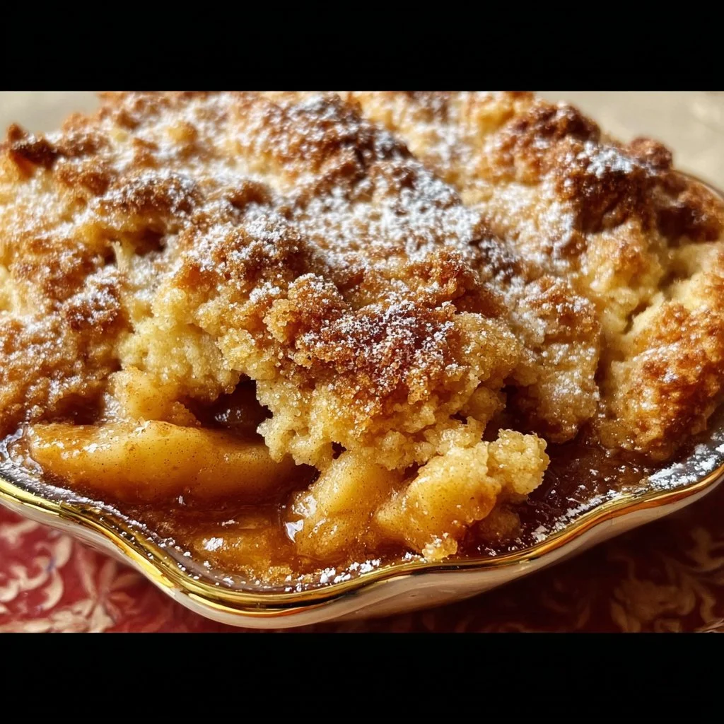 Delicious homemade apple cobbler with a golden crust and cinnamon-spiced apples
