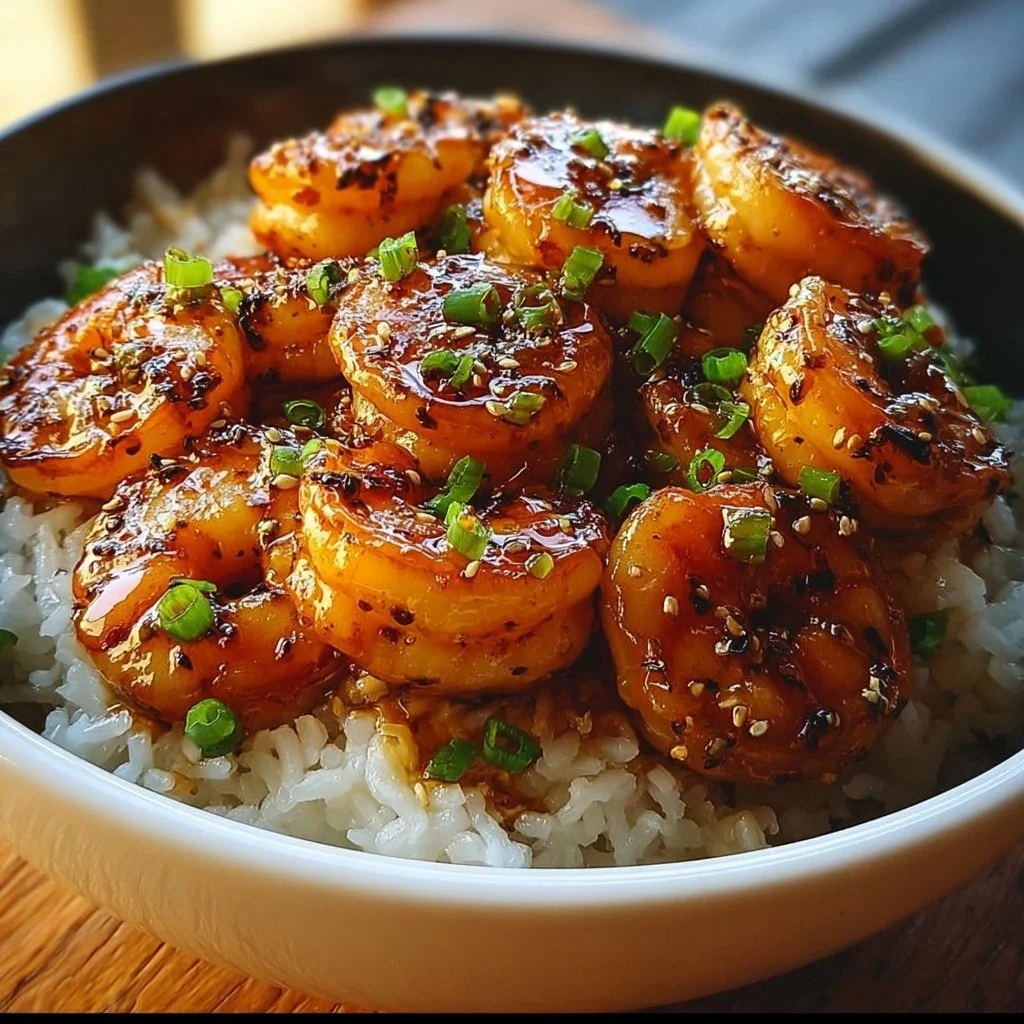Honey Garlic Shrimp & Rice Bowl with fresh ingredients and vibrant colors