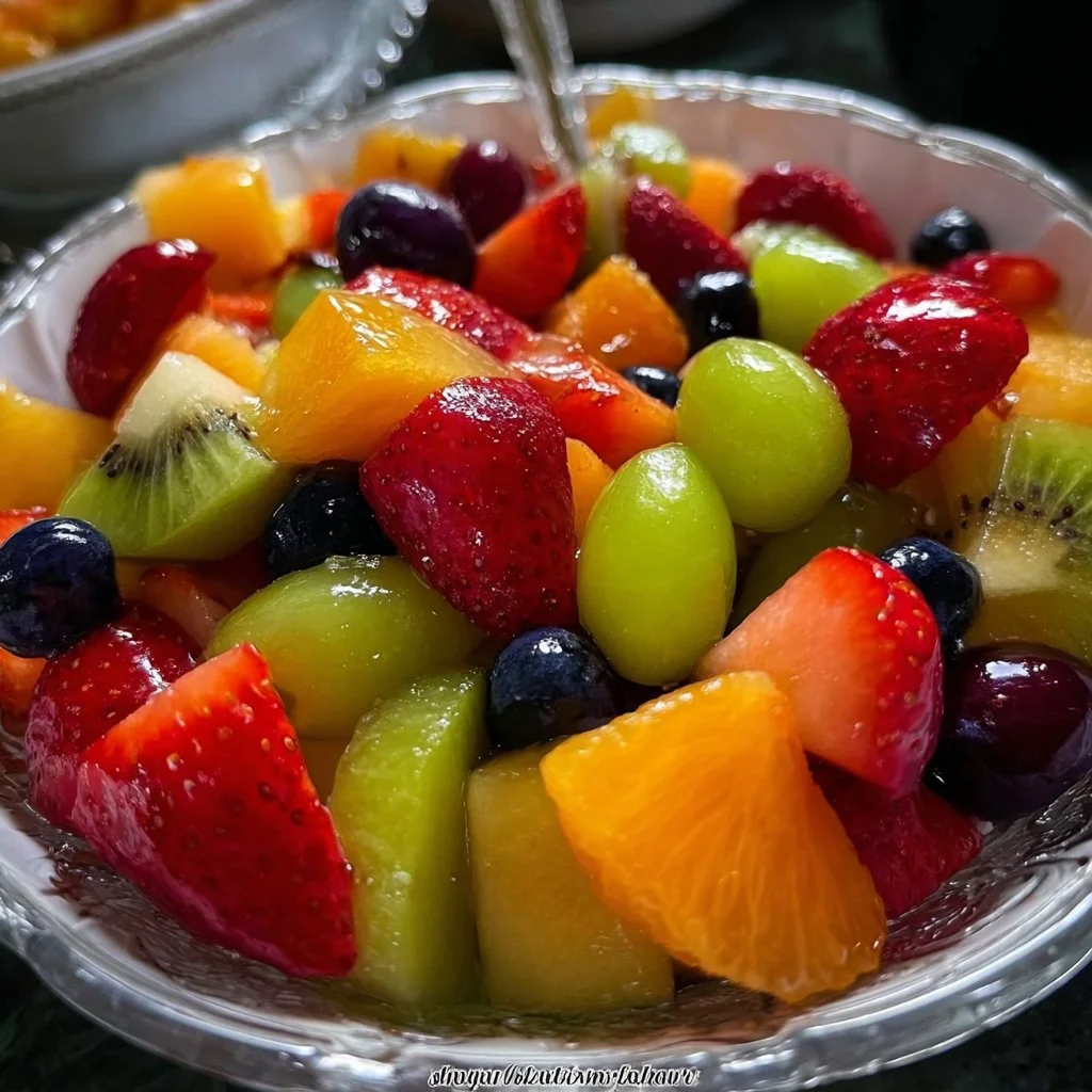 Colorful honey lime fruit salad with a mix of fresh fruits