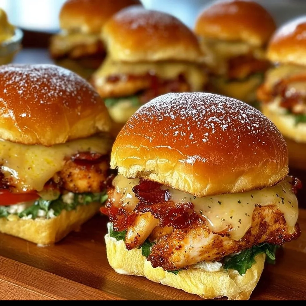 Delicious honey mustard chicken sliders on a platter ready to serve.