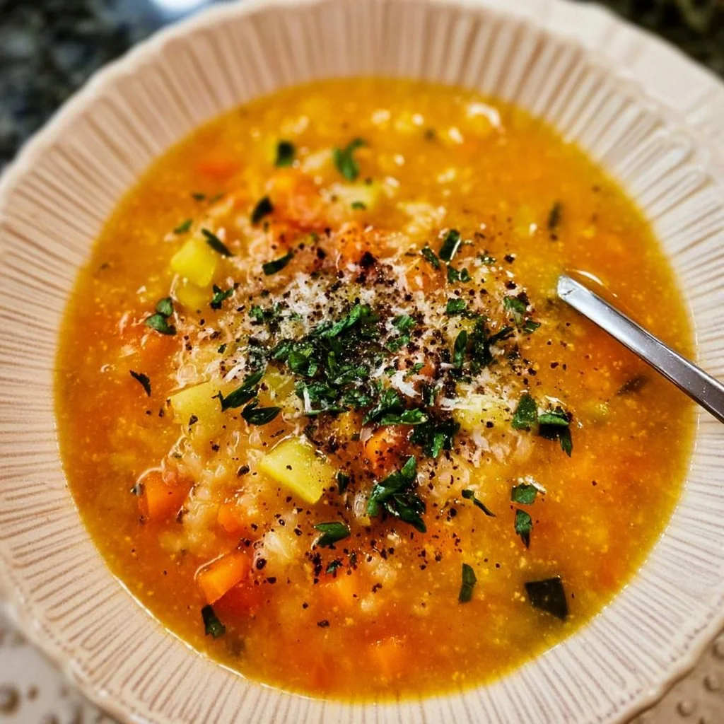 Bowl of Italian Penicillin Soup featuring fresh herbs and vegetables