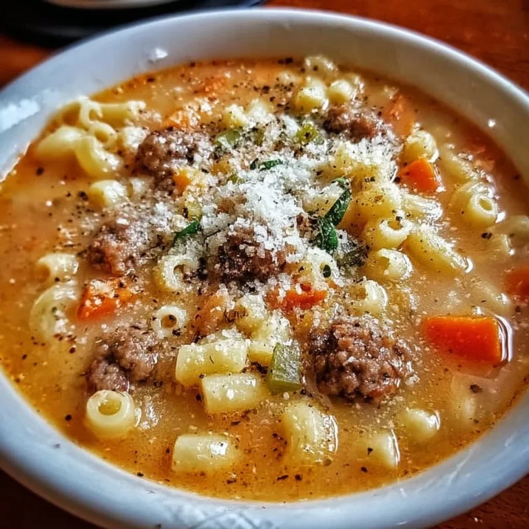Bowl of hearty Italian Sausage Soup with vegetables and herbs