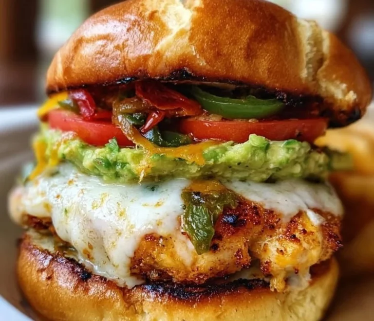 Jalapeño Pepper Jack Chicken Burger with toppings and spicy sauce