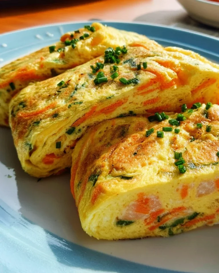 Delicious Korean Rolled Omelette garnished with green onions on a plate.