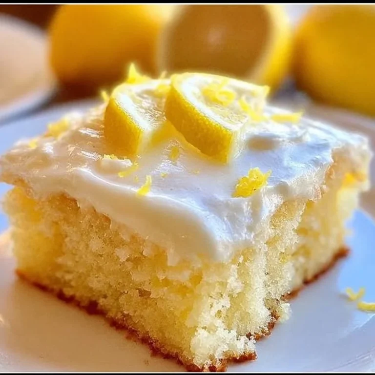 Delicious Lemon Sheet Cake beautifully decorated with lemon slices and icing.