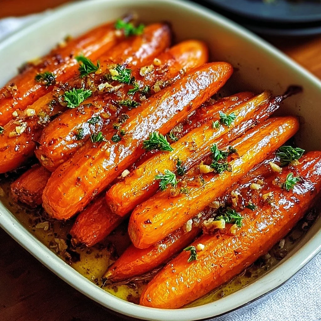 Plate of Maple Dijon Roasted Carrots garnished and ready to serve.