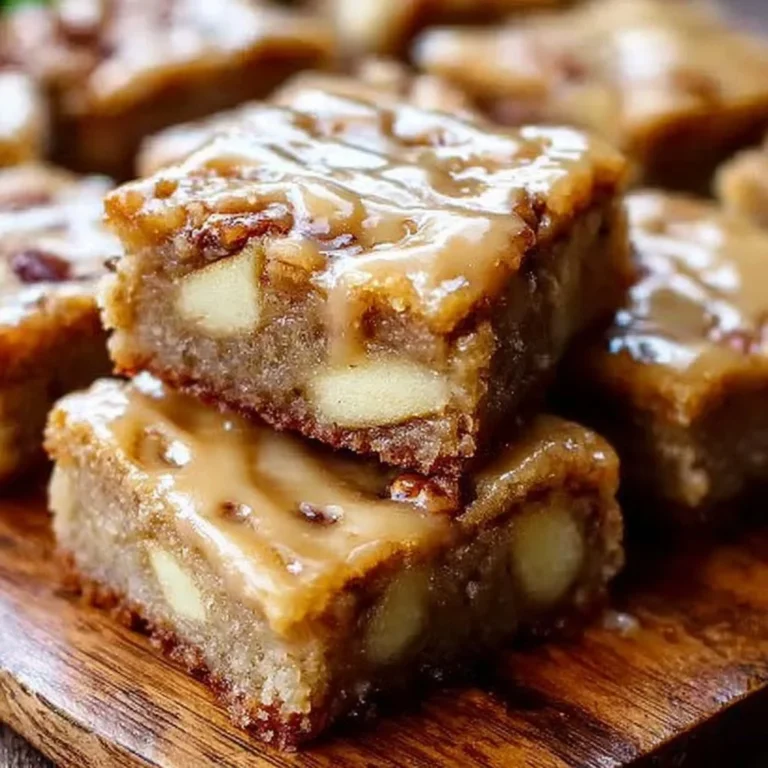 Maple Glazed Apple Blondies with a rich caramel drizzle and apple pieces