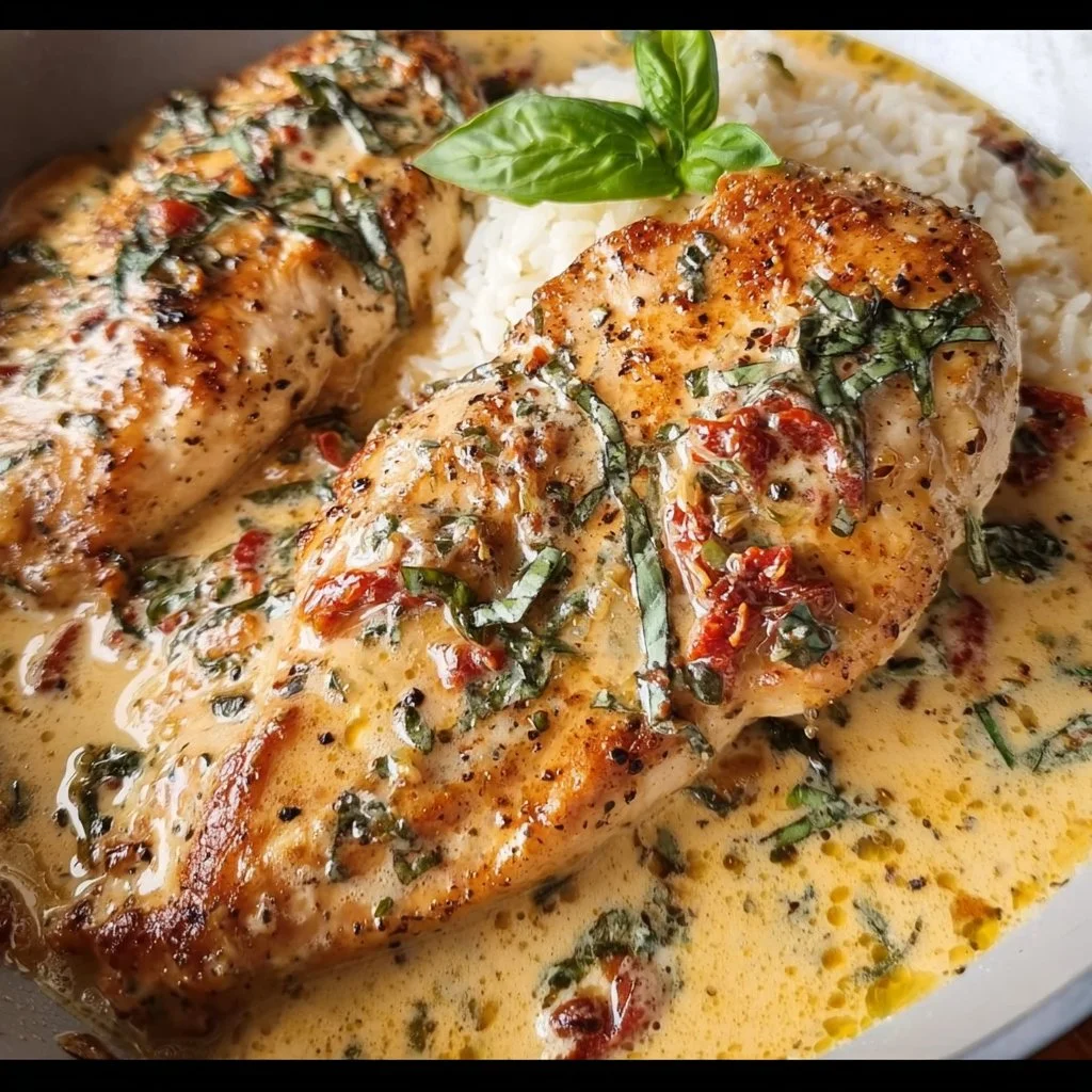 Delicious plate of Marry Me Chicken garnished with herbs and served with pasta