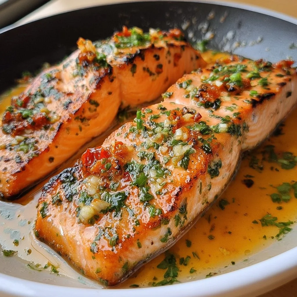 Delicious Marry Me Salmon served with fresh herbs and vibrant vegetables