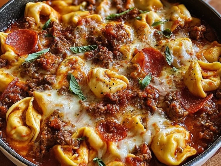 Delicious Meat Lovers Pizza Tortellini topped with various meats and cheese