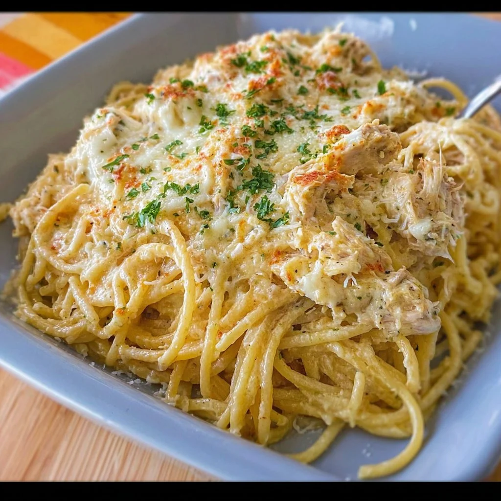 Delicious Million Dollar Chicken Spaghetti served in a bowl