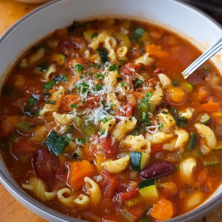 Bowl of minestrone soup with vegetables and beans