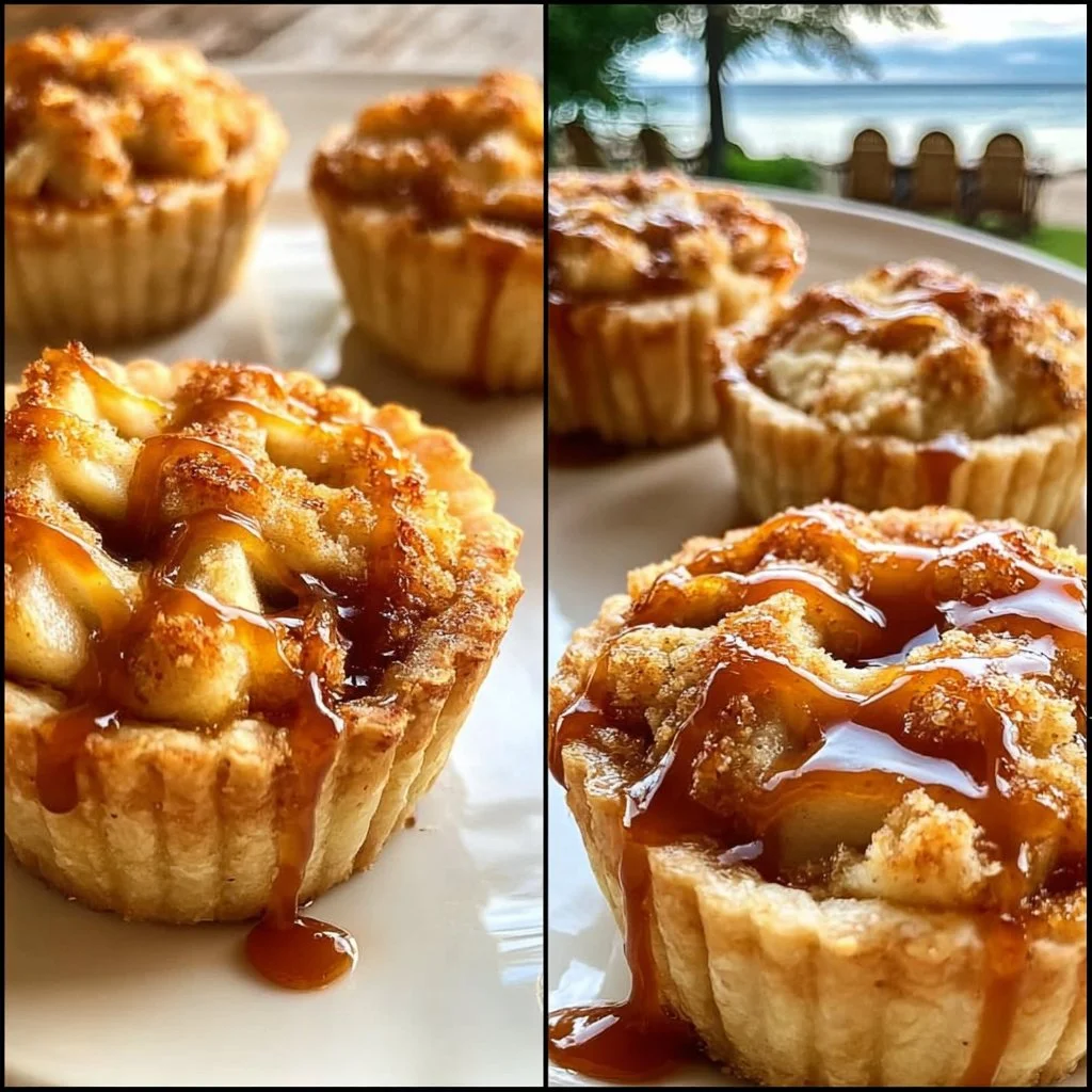 Freshly baked mini apple pies in mini pie pans with cinnamon and sugar