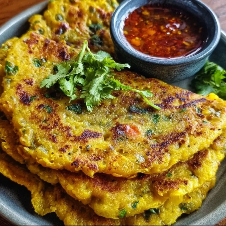 Delicious moong dal pancake served on a plate with toppings.