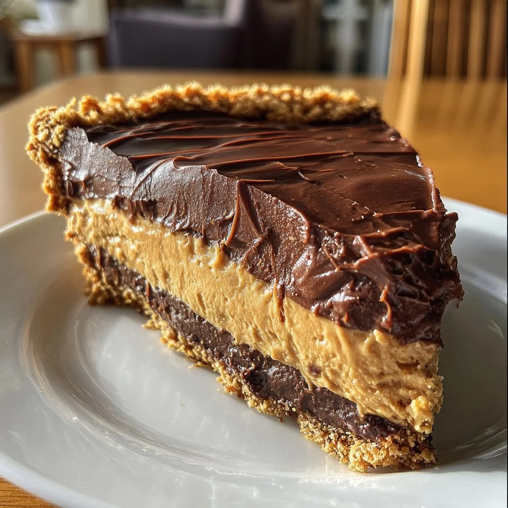 No-Bake Chocolate Peanut Butter Pie dessert ready in four hours.