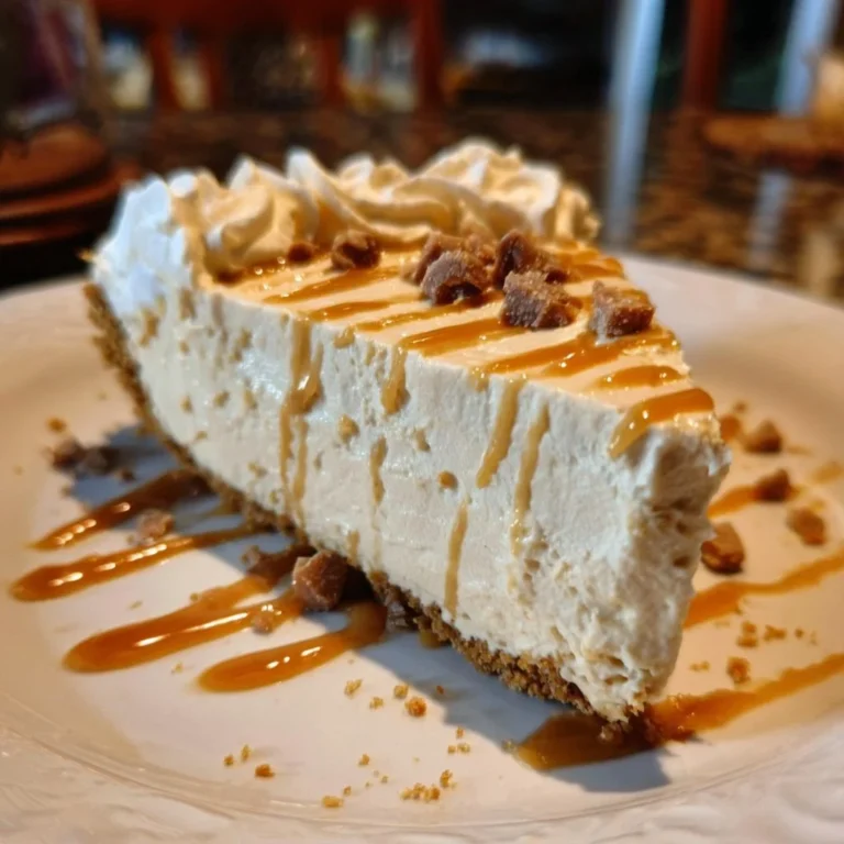 Delicious no bake peanut butter pie topped with whipped cream and chocolate drizzle.