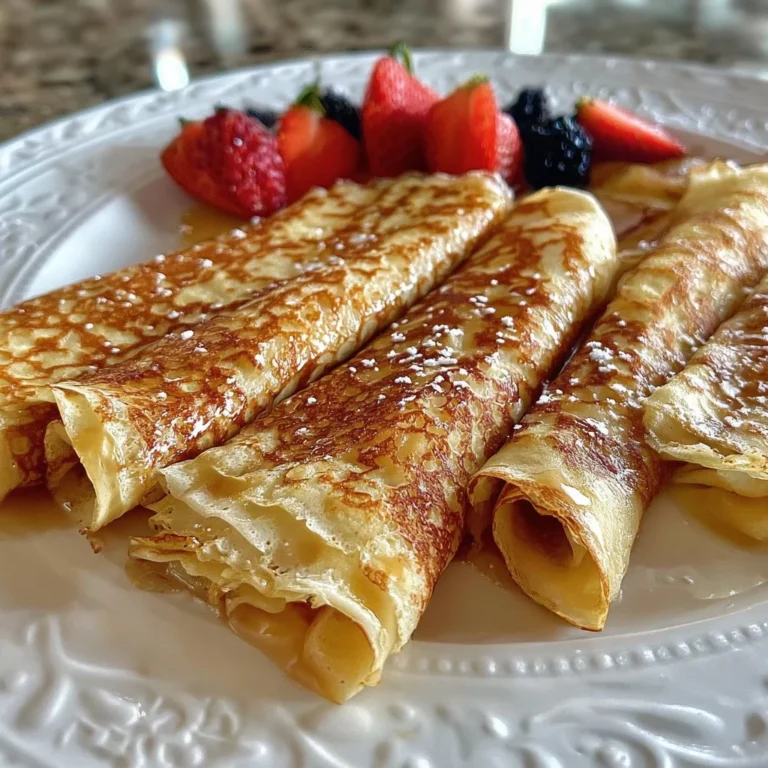 Plate of homemade oatmeal crepes served with fresh fruit and maple syrup