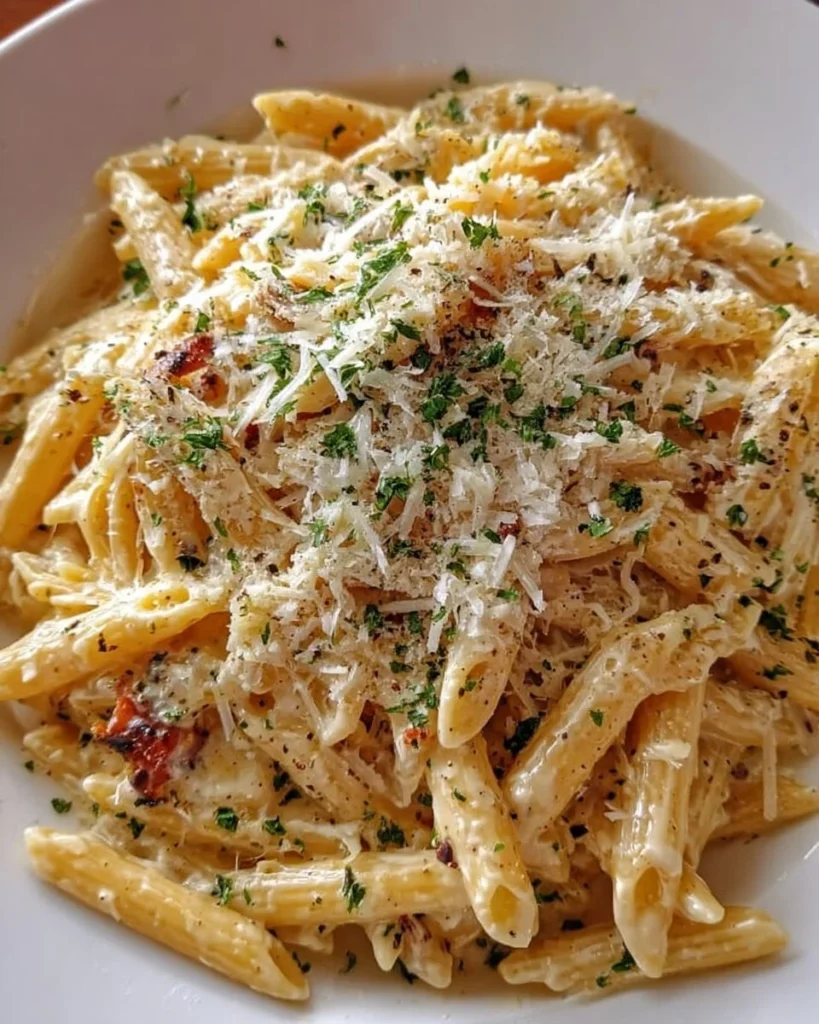 One Pot Creamy Garlic Pasta with fresh garlic and herbs.
