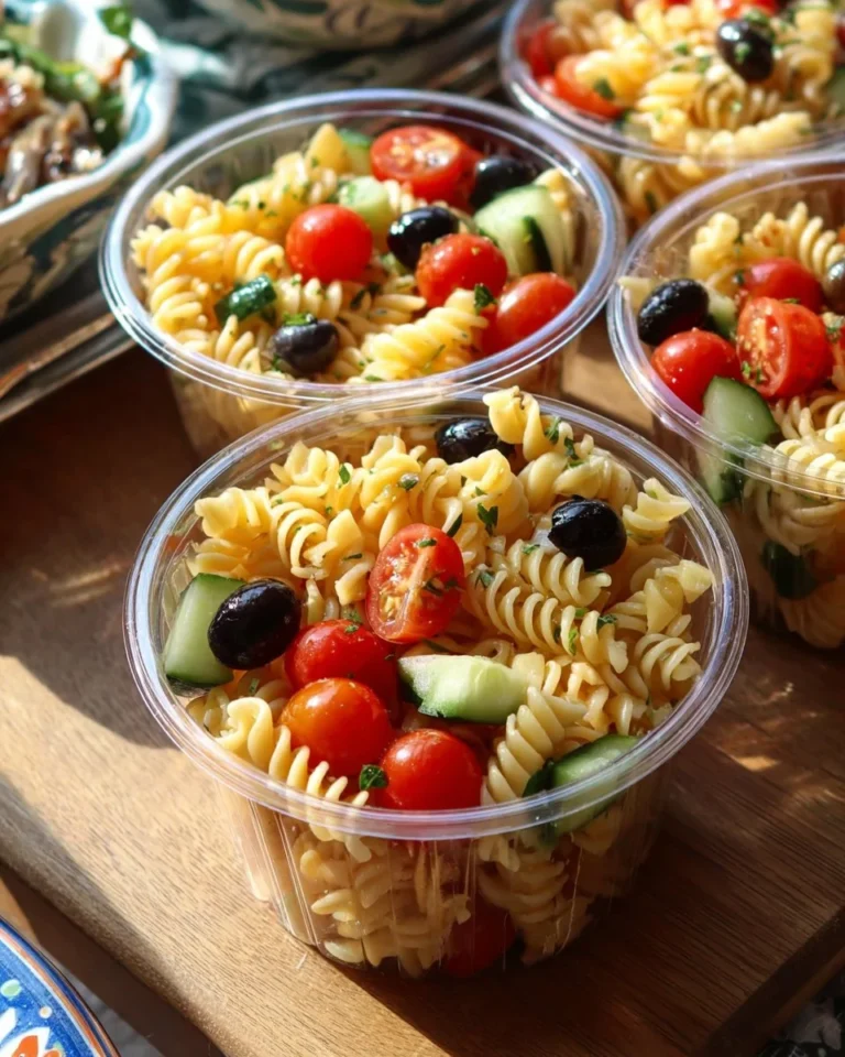 Colorful Pasta Salad Cups filled with fresh vegetables and dressing