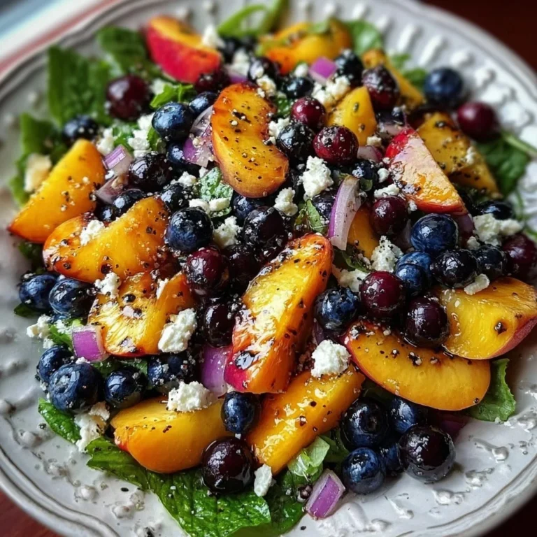 Delicious Peach and Blueberry Salad featuring fresh fruits and light dressing