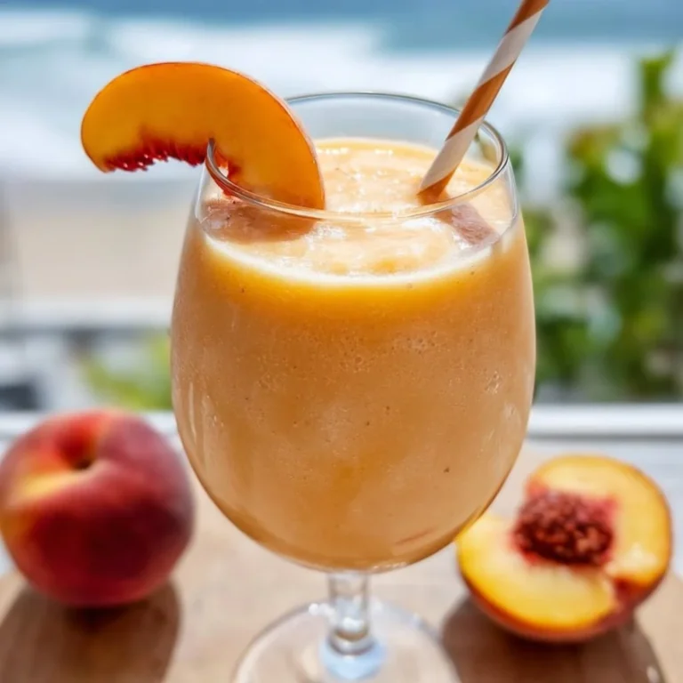 Delicious peach smoothie in a glass garnished with fresh mint