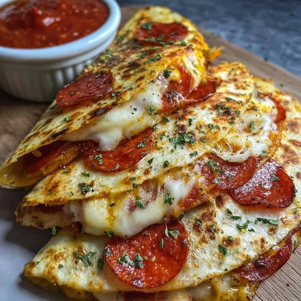 Delicious pepperoni pizza quesadillas served on a plate