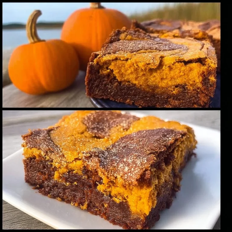 Delicious Pumpkin Brownies topped with chocolate and pumpkin spice.