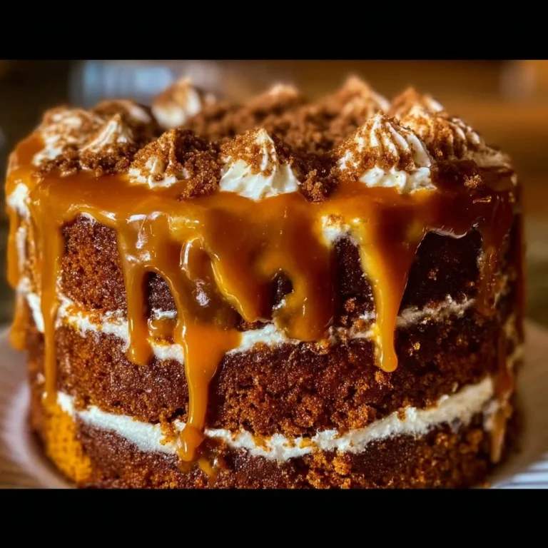 Pumpkin Caramel Cake topped with caramel drizzle and spices
