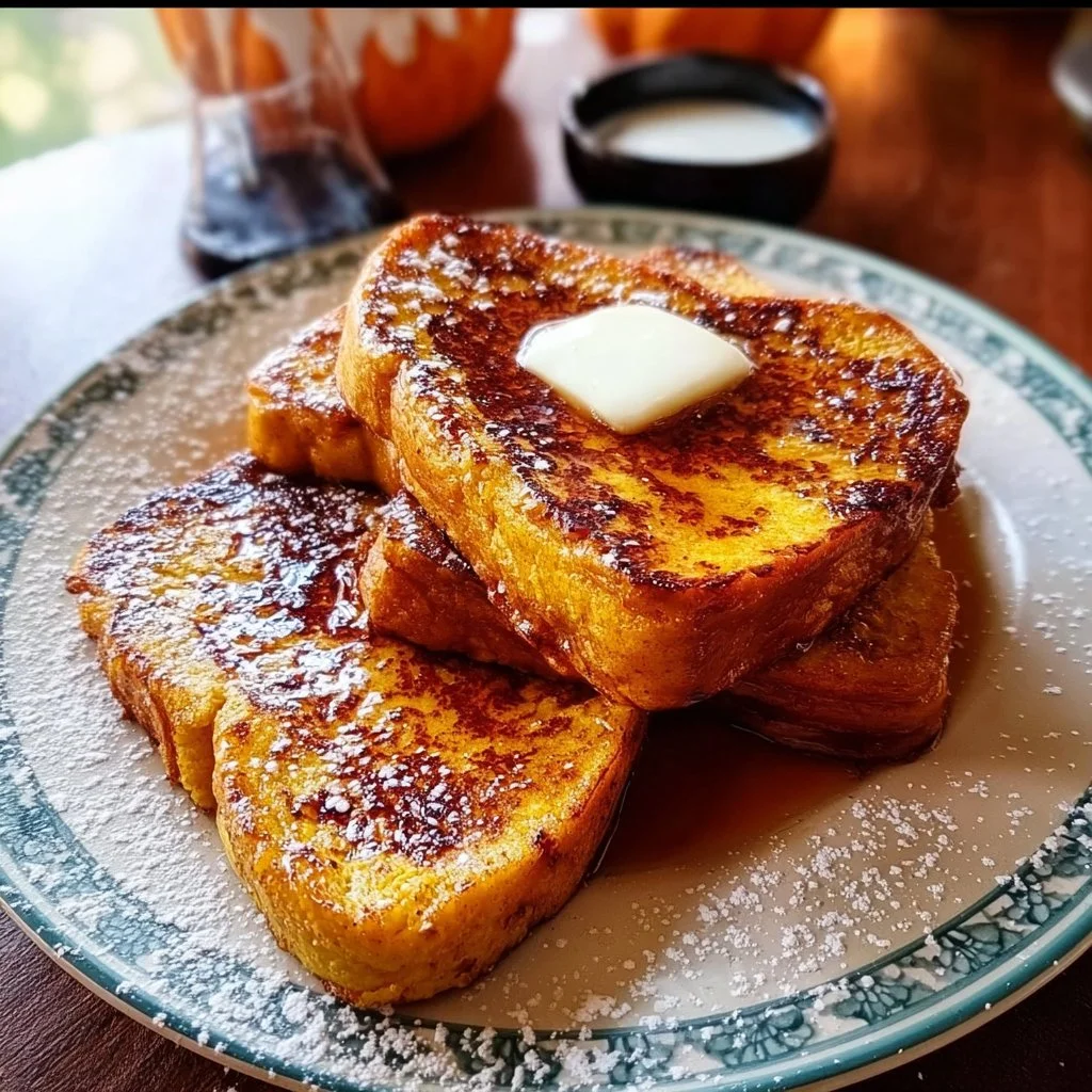 Delicious Pumpkin French Toast topped with syrup and whipped cream