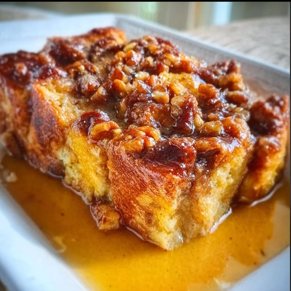 Delicious Pumpkin Praline Bread Pudding served in a festive dish for Thanksgiving