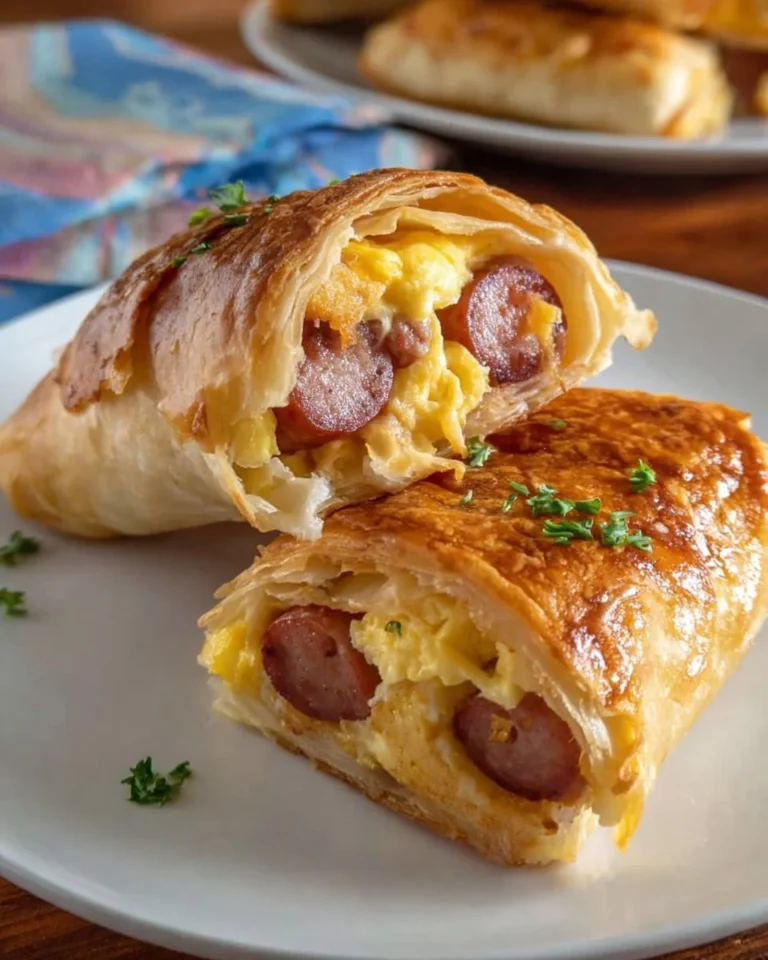 Sausage egg breakfast roll-ups on a plate, a quick and easy morning meal