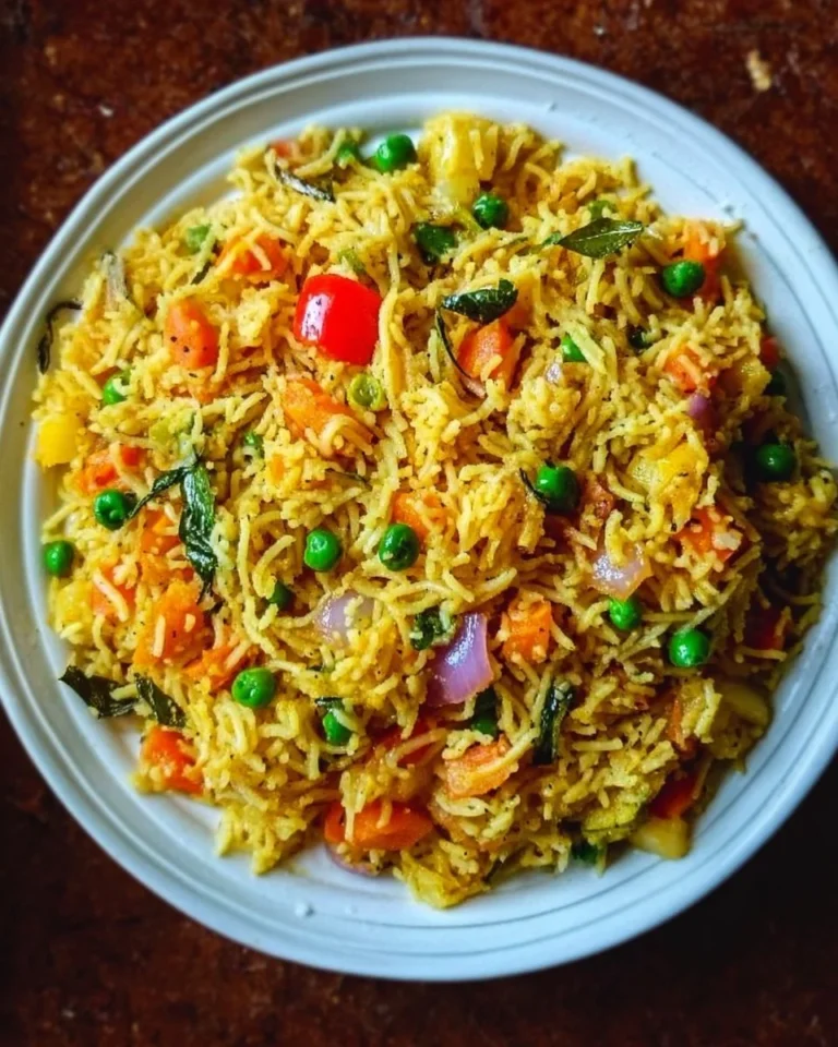 Delicious Semiya Upma served with vegetables and nuts for breakfast