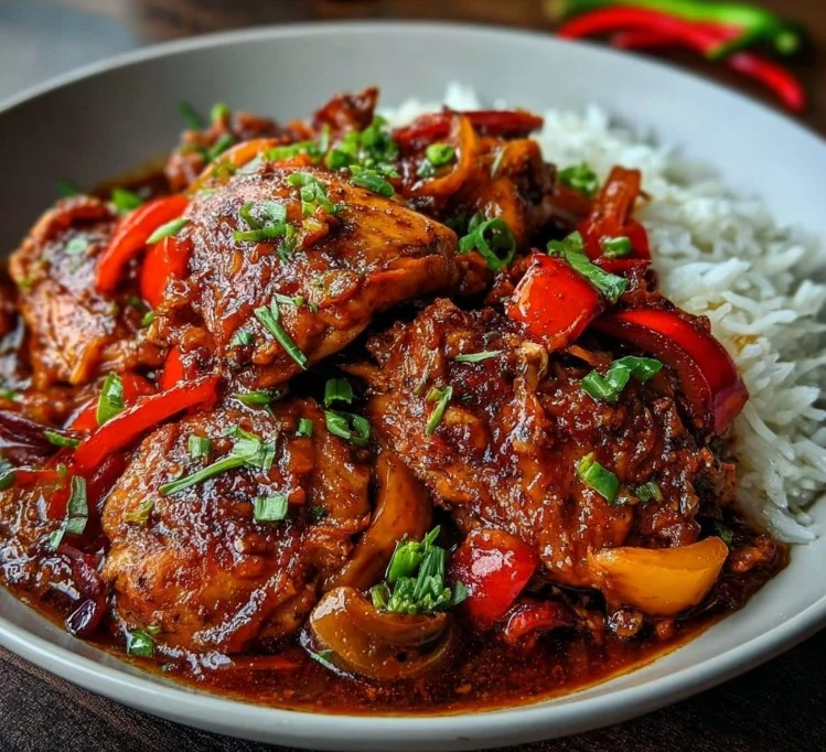 Slow cooker sweet chili chicken dish served on a plate.