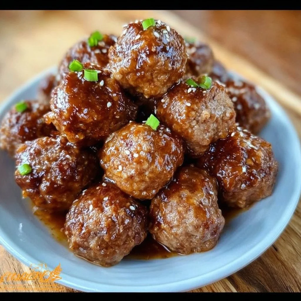 Slow cooker Hawaiian teriyaki meatballs garnished and ready to serve.