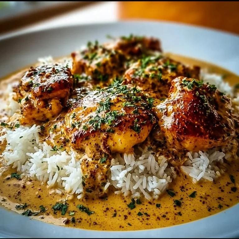 Plate of smothered chicken served with rice and vegetables