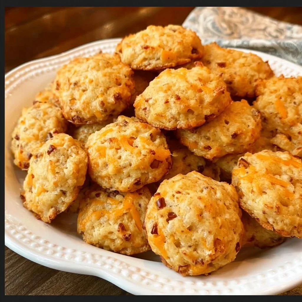 A plate of homemade Southern cheese crackers, golden and crispy.