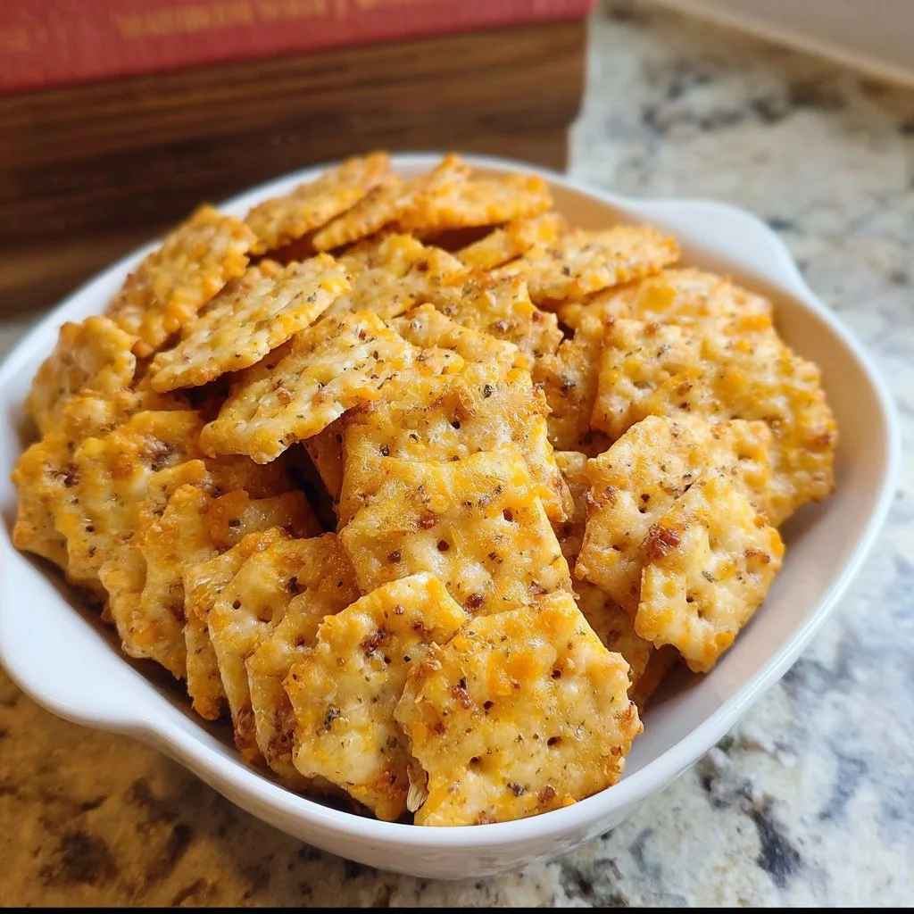 Delicious Southern cheese crackers served on a platter.