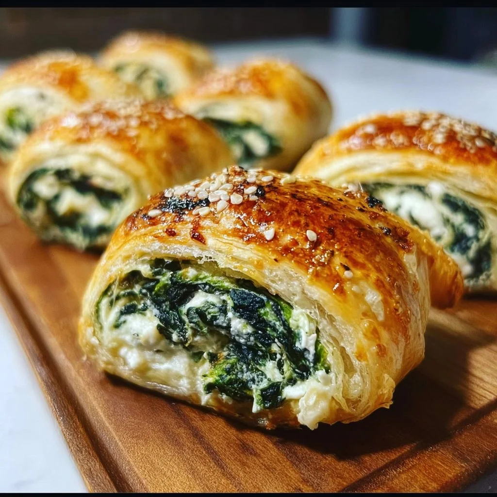 Delicious Spinach Ricotta Rolls served with a dipping sauce
