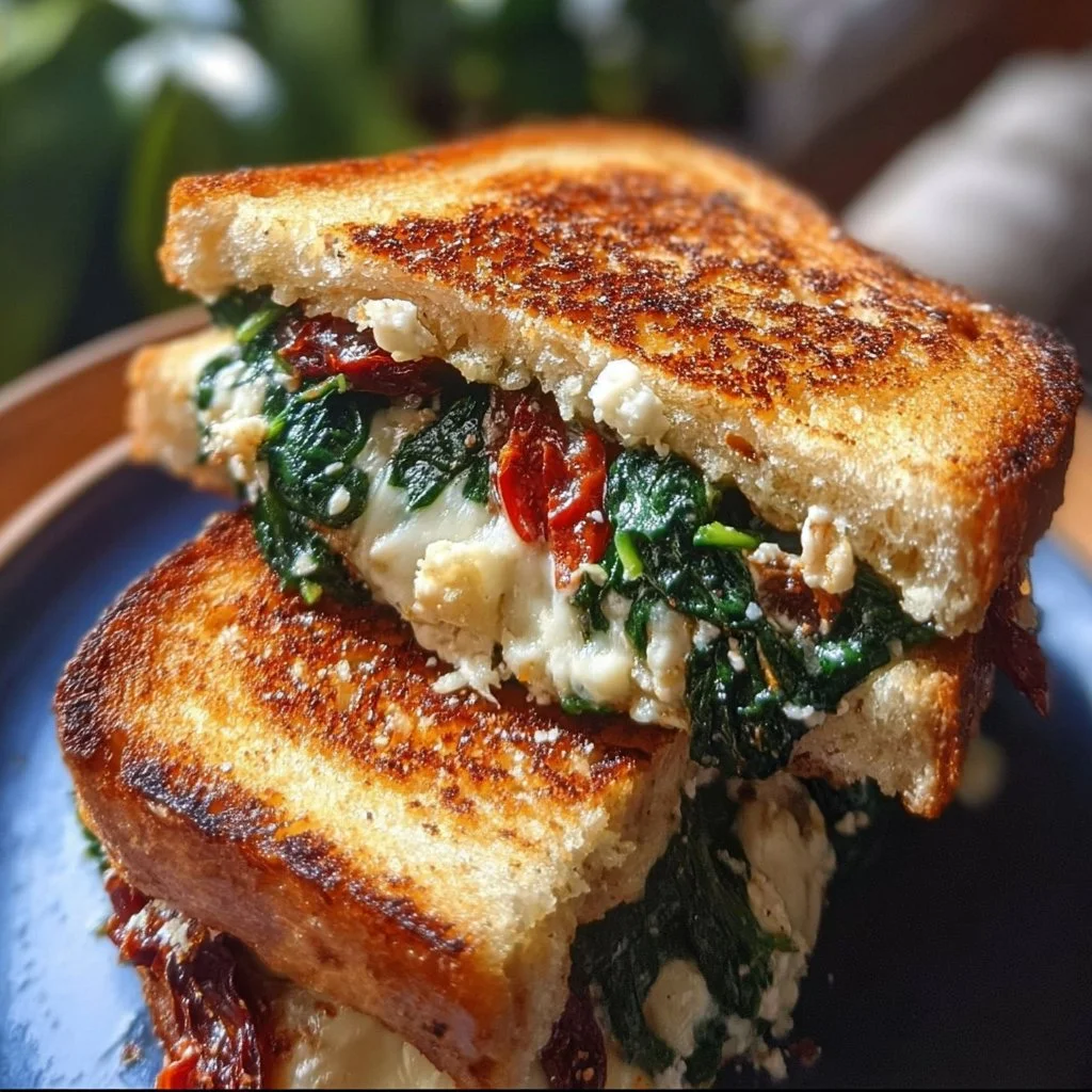 Melted Spinach Grilled Cheese sandwich with fresh spinach and gooey cheese