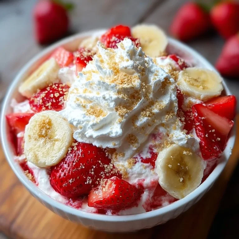 Strawberry Banana Cheesecake Salad with fresh strawberries and bananas