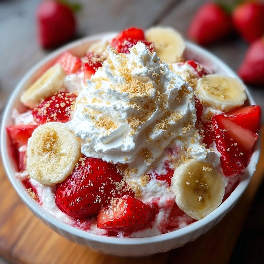 Strawberry Banana Cheesecake Salad with fresh strawberries and bananas