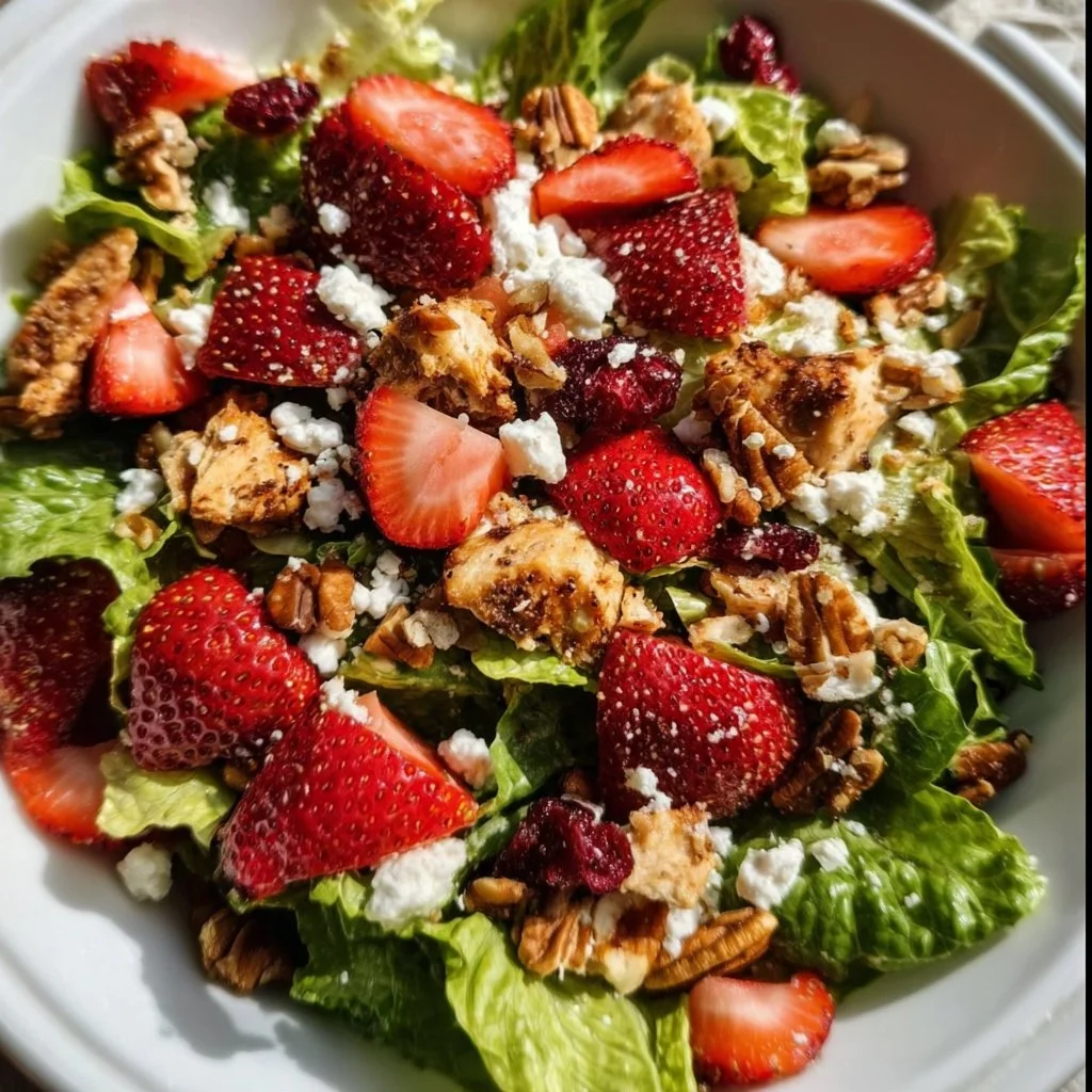 Fresh Strawberry Crunch Salad with strawberries, nuts, and creamy dressing