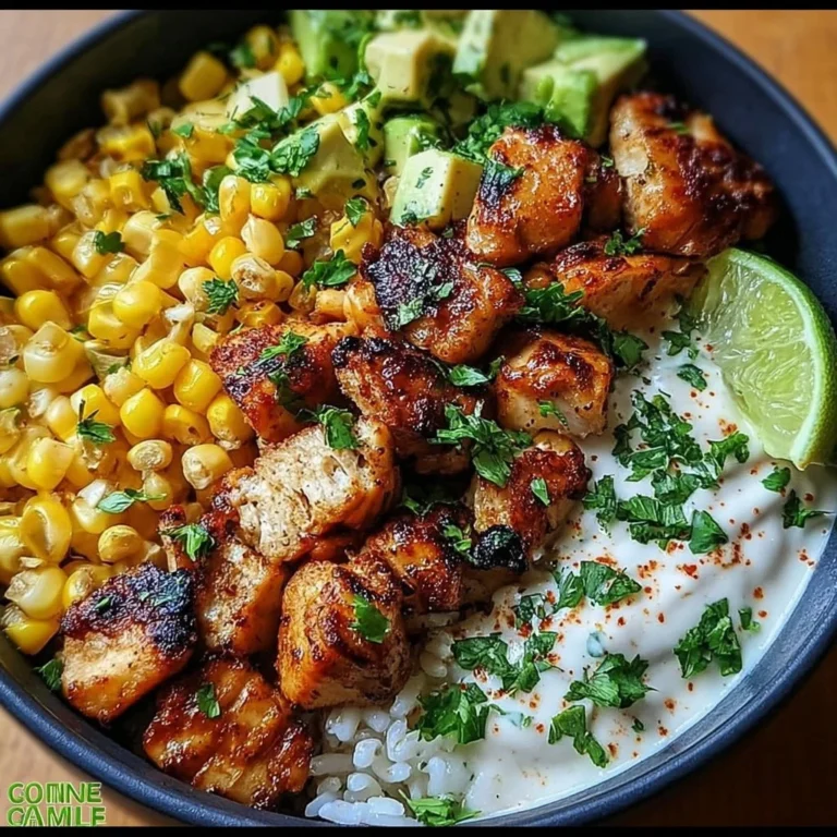 Delicious Street Corn Chicken Rice Bowl with grilled chicken and street corn